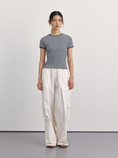 PREECY Ribbed Stripe Short Sleeve T-Shirt