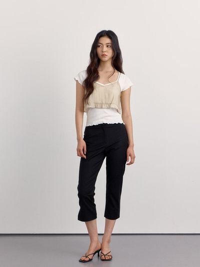 PREECY Semi-Capri Stretch Pants [Black]