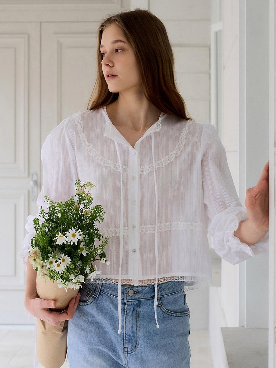 PREECY SERENE RIBBON LACE BLOUSE [WHITE]
