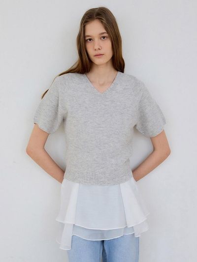 PREECY SOFT VEIL KNIT SWEATER [GRAY]