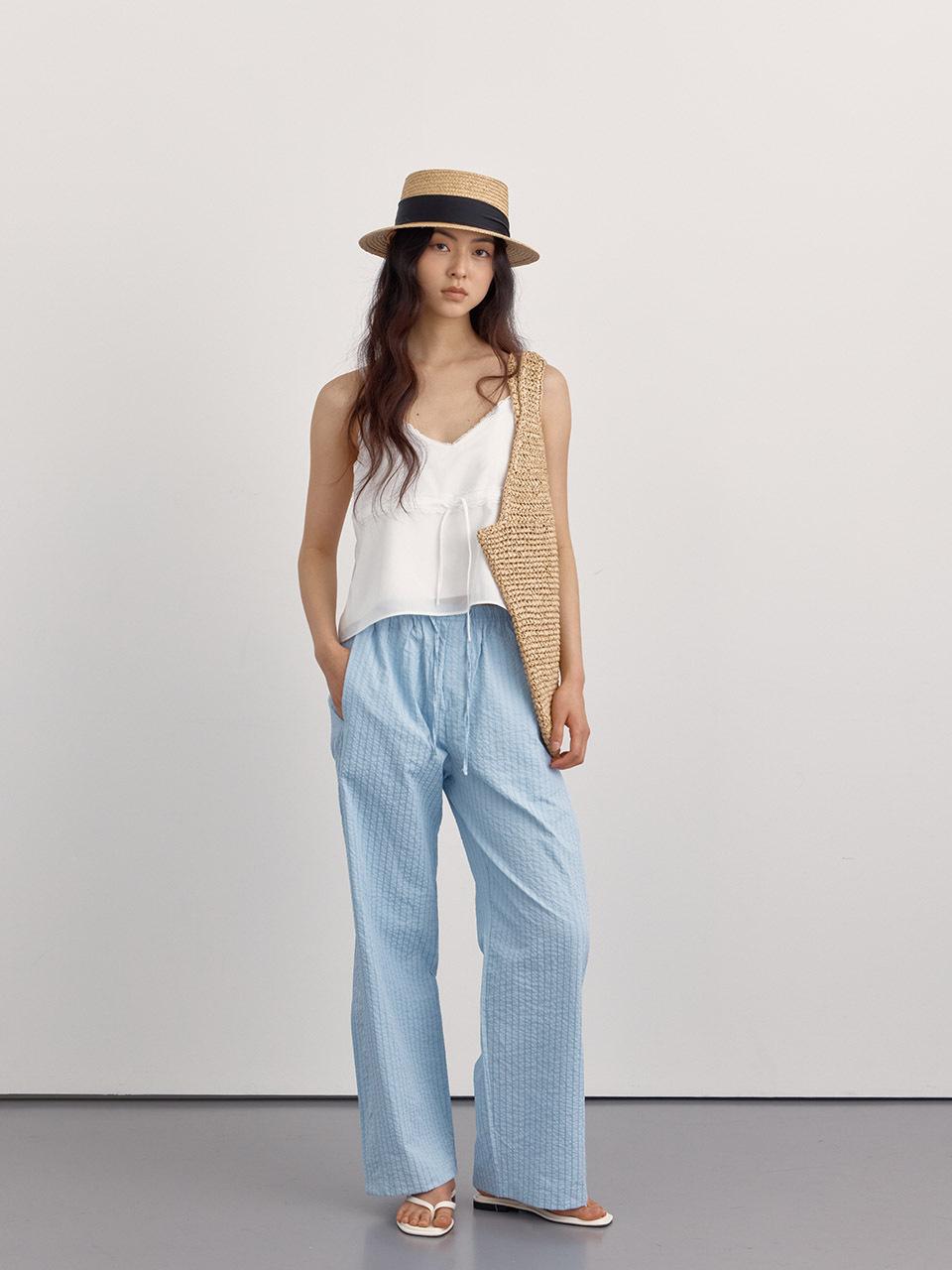 PREECY Stripe Cotton Drawstring Wide Pants [2COLOR]