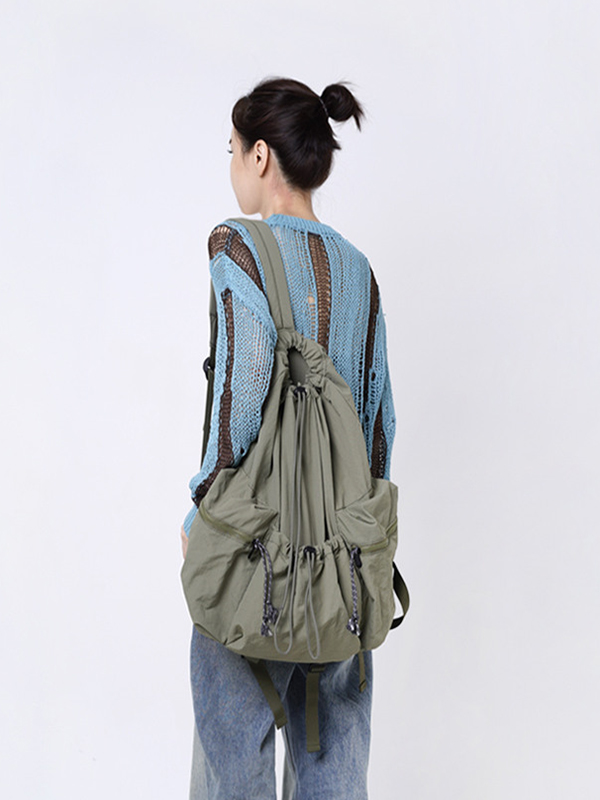 Prends soin de toi Drawstring Nylon Backpack_ Khaki