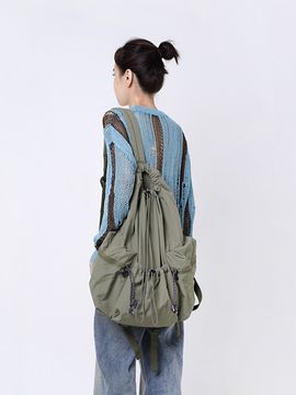 Prends soin de toi Drawstring Nylon Backpack_ Khaki