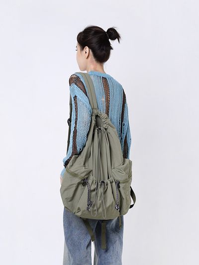 Prends soin de toi Drawstring Nylon Backpack_ Khaki