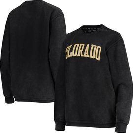 PRESSBOX Women's Pressbox Black Colorado Buffaloes Comfy Cord Vintage Wash Basic Arch Pullover Sweatshirt 