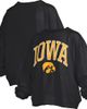 PRESSBOX Women's Pressbox Black Iowa Hawkeyes Janise Arch Over Logo Waist Length Oversized Pullover Sweatshirt  - 1
