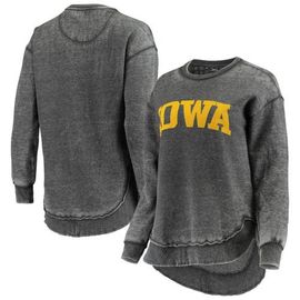 PRESSBOX Women's Pressbox Black Iowa Hawkeyes Vintage Wash Pullover Sweatshirt 