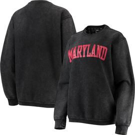 PRESSBOX Women's Pressbox Black Maryland Terrapins Comfy Cord Vintage Wash Basic Arch Pullover Sweatshirt 