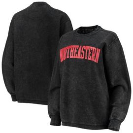 PRESSBOX Women's Pressbox Black Northeastern Huskies Comfy Cord Vintage Wash Basic Arch Pullover Sweatshirt 