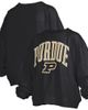 PRESSBOX Women's Pressbox Black Purdue Boilermakers Janise Arch Over Logo Waist Length Oversized Pullover Sweatshirt  - 1