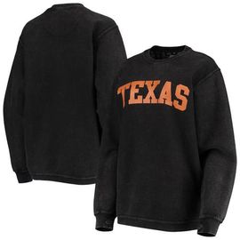 PRESSBOX Women's Pressbox Black Texas Longhorns Comfy Cord Vintage Wash Basic Arch Pullover Sweatshirt 