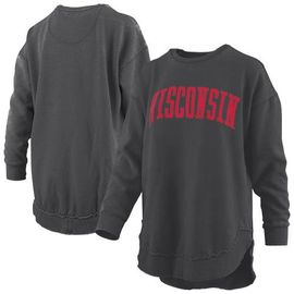 PRESSBOX Women's Pressbox Black Wisconsin Badgers Melange Poncho Vintage Fleece Long Sleeve Pullover Sweatshirt 