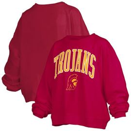 PRESSBOX Women's Pressbox Cardinal USC Trojans Janise Arch Over Logo Waist Length Oversized Pullover Sweatshirt 