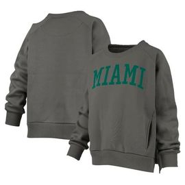 PRESSBOX Women's Pressbox Charcoal Miami Hurricanes Pocketed Raglan Pullover Sweatshirt 