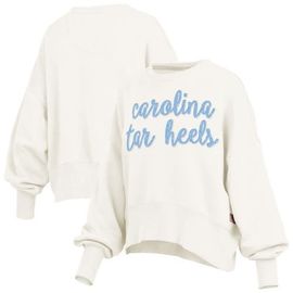 PRESSBOX Women's Pressbox Cream North Carolina Tar Heels Oversized Chelsea Waist Length Pullover Sweatshirt 