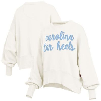 PRESSBOX Women's Pressbox Cream North Carolina Tar Heels Oversized Chelsea Waist Length Pullover Sweatshirt 