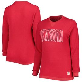 PRESSBOX Women's Pressbox Crimson Oklahoma Sooners Surf Plus Size Southlawn Waffle-Knit Thermal Tri-Blend Long Sleeve T-Shirt 