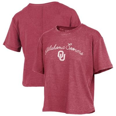 PRESSBOX Women's Pressbox Crimson Oklahoma Sooners Vintage Waist Length Script Over Logo T-Shirt 