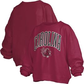 PRESSBOX Women's Pressbox Garnet South Carolina Gamecocks Janise Arch Over Logo Waist Length Oversized Pullover Sweatshirt 