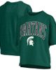 PRESSBOX Women's Pressbox Green Michigan State Spartans Nelson Arch Over Logo Waist Length Oversized Slub T-Shirt  - 1