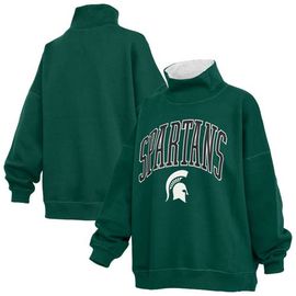 PRESSBOX Women's Pressbox Green Michigan State Spartans Oversized Mock Neck Sweatshirt 