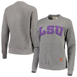 PRESSBOX Women's Pressbox Heather Charcoal LSU Tigers Moose Quilted Pullover Sweatshirt