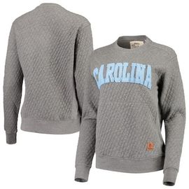 PRESSBOX Women's Pressbox Heather Charcoal North Carolina Tar Heels Moose Quilted Pullover Sweatshirt