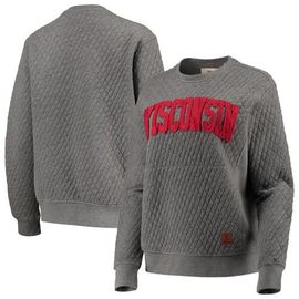 PRESSBOX Women's Pressbox Heather Charcoal Wisconsin Badgers Moose Quilted Pullover Sweatshirt