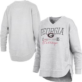 PRESSBOX Women's Pressbox Heather Gray Georgia Bulldogs Marcus East Hall Poncho V-Neck Sweatshirt 