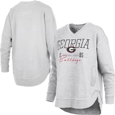 PRESSBOX Women's Pressbox Heather Gray Georgia Bulldogs Marcus East Hall Poncho V-Neck Sweatshirt 