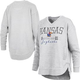 PRESSBOX Women's Pressbox Heather Gray Kansas Jayhawks Marcus East Hall Poncho V-Neck Sweatshirt 
