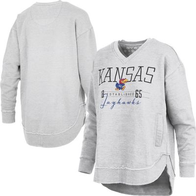 PRESSBOX Women's Pressbox Heather Gray Kansas Jayhawks Marcus East Hall Poncho V-Neck Sweatshirt 