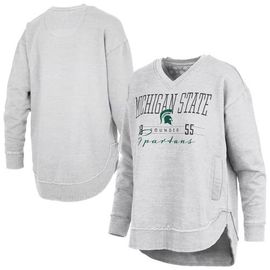 PRESSBOX Women's Pressbox Heather Gray Michigan State Spartans Marcus East Hall Poncho V-Neck Sweatshirt 