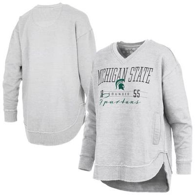 PRESSBOX Women's Pressbox Heather Gray Michigan State Spartans Marcus East Hall Poncho V-Neck Sweatshirt 