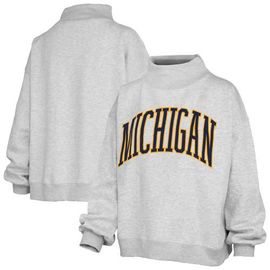 PRESSBOX Women's Pressbox Heather Gray Michigan Wolverines Oversized Nelson Mock Neck Sweatshirt 