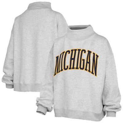 PRESSBOX Women's Pressbox Heather Gray Michigan Wolverines Oversized Nelson Mock Neck Sweatshirt 