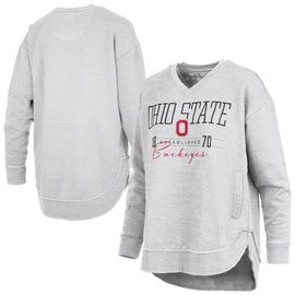 PRESSBOX Women's Pressbox Heather Gray Ohio State Buckeyes Marcus East Hall Poncho V-Neck Sweatshirt 