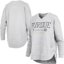 PRESSBOX Women's Pressbox Heather Gray Purdue Boilermakers Marcus East Hall Poncho V-Neck Sweatshirt 
