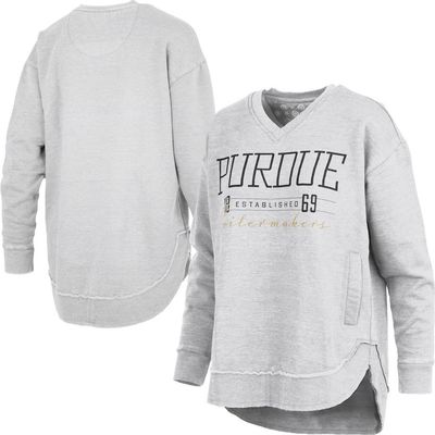 PRESSBOX Women's Pressbox Heather Gray Purdue Boilermakers Marcus East Hall Poncho V-Neck Sweatshirt 