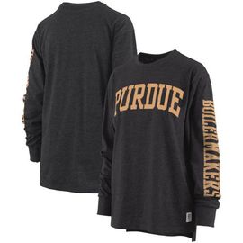 PRESSBOX Women's Pressbox Heathered Black Purdue Boilermakers Two-Hit Canyon Long Sleeve T-Shirt 