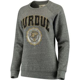 PRESSBOX Women's Pressbox Heathered Gray Purdue Boilermakers Edith Vintage Knobi Pullover Sweatshirt