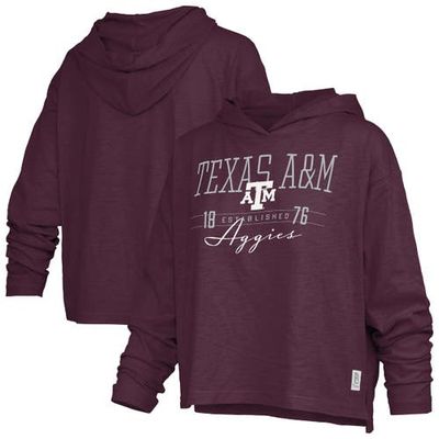 PRESSBOX Women's Pressbox Maroon Texas A&M Aggies Castillo Slub Waist Length Long Sleeve Hooded T-Shirt 