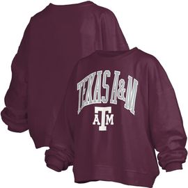 PRESSBOX Women's Pressbox Maroon Texas A&M Aggies Janise Arch Over Logo Waist Length Oversized Pullover Sweatshirt 