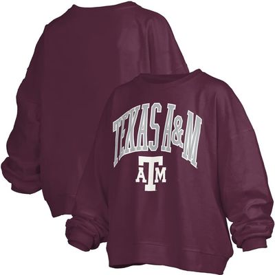 PRESSBOX Women's Pressbox Maroon Texas A&M Aggies Janise Arch Over Logo Waist Length Oversized Pullover Sweatshirt 