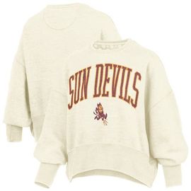 PRESSBOX Women's Pressbox Natural Arizona State Sun Devils Oversized Waist-Length Crewneck Sweatshirt 