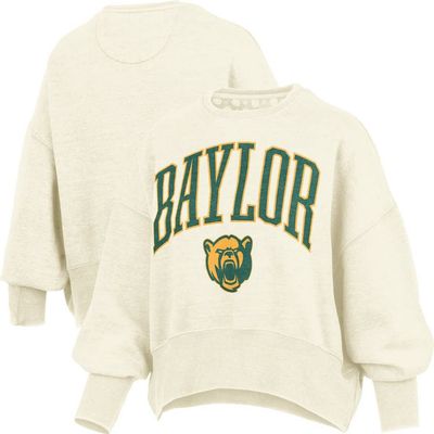 PRESSBOX Women's Pressbox Natural Baylor Bears Oversized Waist-Length Crewneck Sweatshirt 