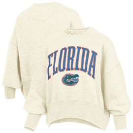 PRESSBOX Women's Pressbox Natural Florida Gators Oversized Waist-Length Crewneck Sweatshirt 