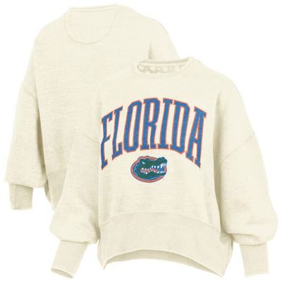 PRESSBOX Women's Pressbox Natural Florida Gators Oversized Waist-Length Crewneck Sweatshirt 
