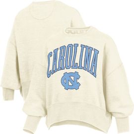 PRESSBOX Women's Pressbox Natural North Carolina Tar Heels Oversized Waist-Length Crewneck Sweatshirt 