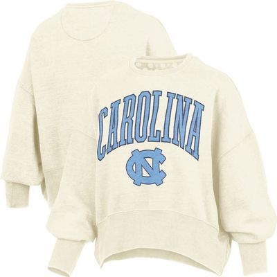 PRESSBOX Women's Pressbox Natural North Carolina Tar Heels Oversized Waist-Length Crewneck Sweatshirt 